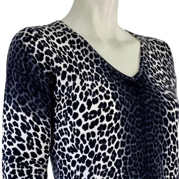 Saks Fifth Avenue Neutral Leopard Cashmere Pullover Knit Sweater - Size M